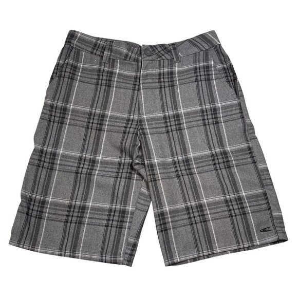 ONeill Shorts Mens Size 34 Gray Plaid Flat Front Casual Boaard Wear Cotton Blend - Picture 1 of 10